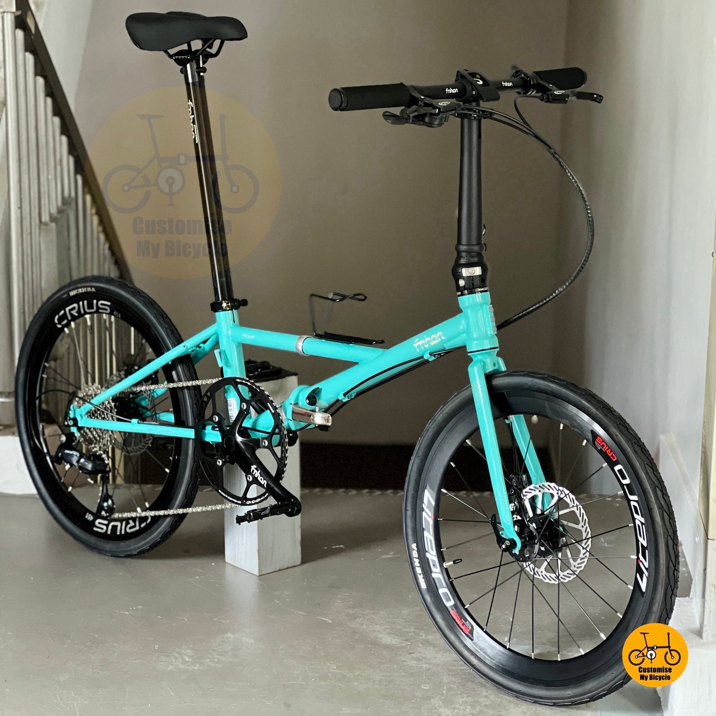 Folding Bike Fnhon Thunderstorm 22 inch Bianchi Green Shimano 9 Speed Strong Steel Frame Foldable Bicycle Urban Ride