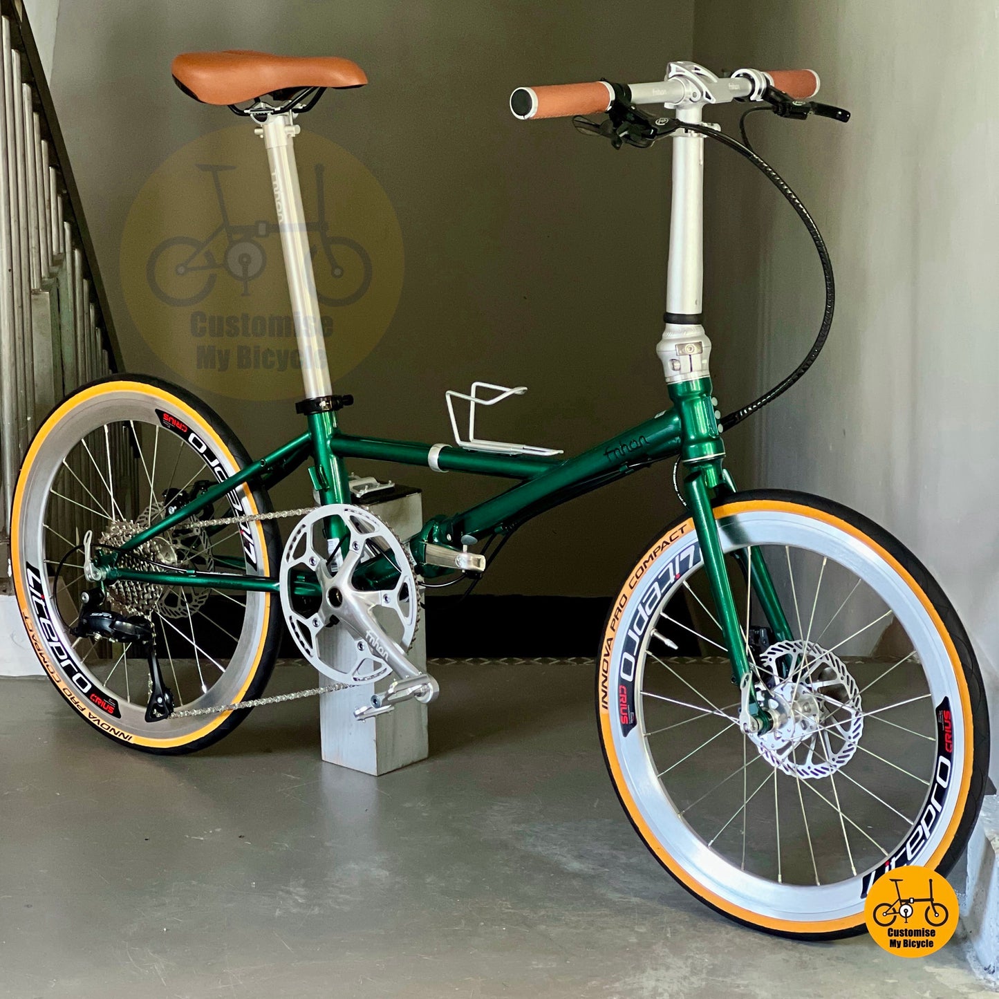 Folding Bike Large Wheel Folding Bike Fnhon Thunderstorm 22 Inch Emerald Green Shimano 9 Gears Chromoly Steel Foldable Bicycle Smooth Urban Ride
